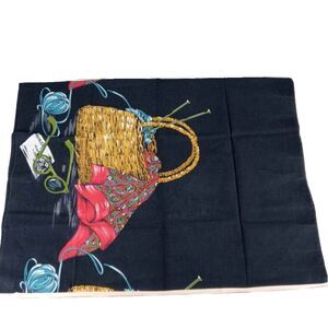 VTG Black Pillow Case Sewing Knitting Yarn Basket Green Glasses Standard